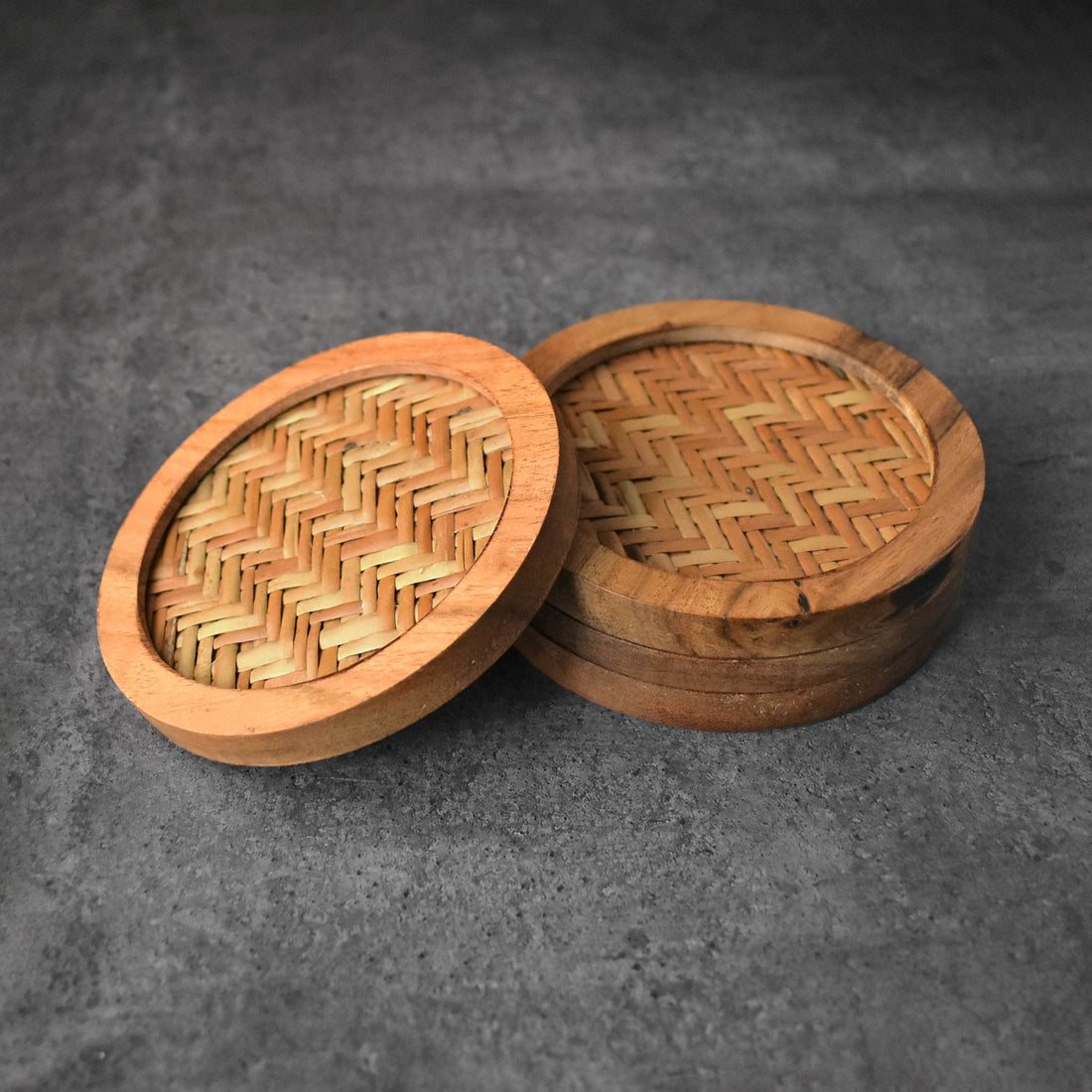 Lyron Rattan Wood Coasters Set of 4