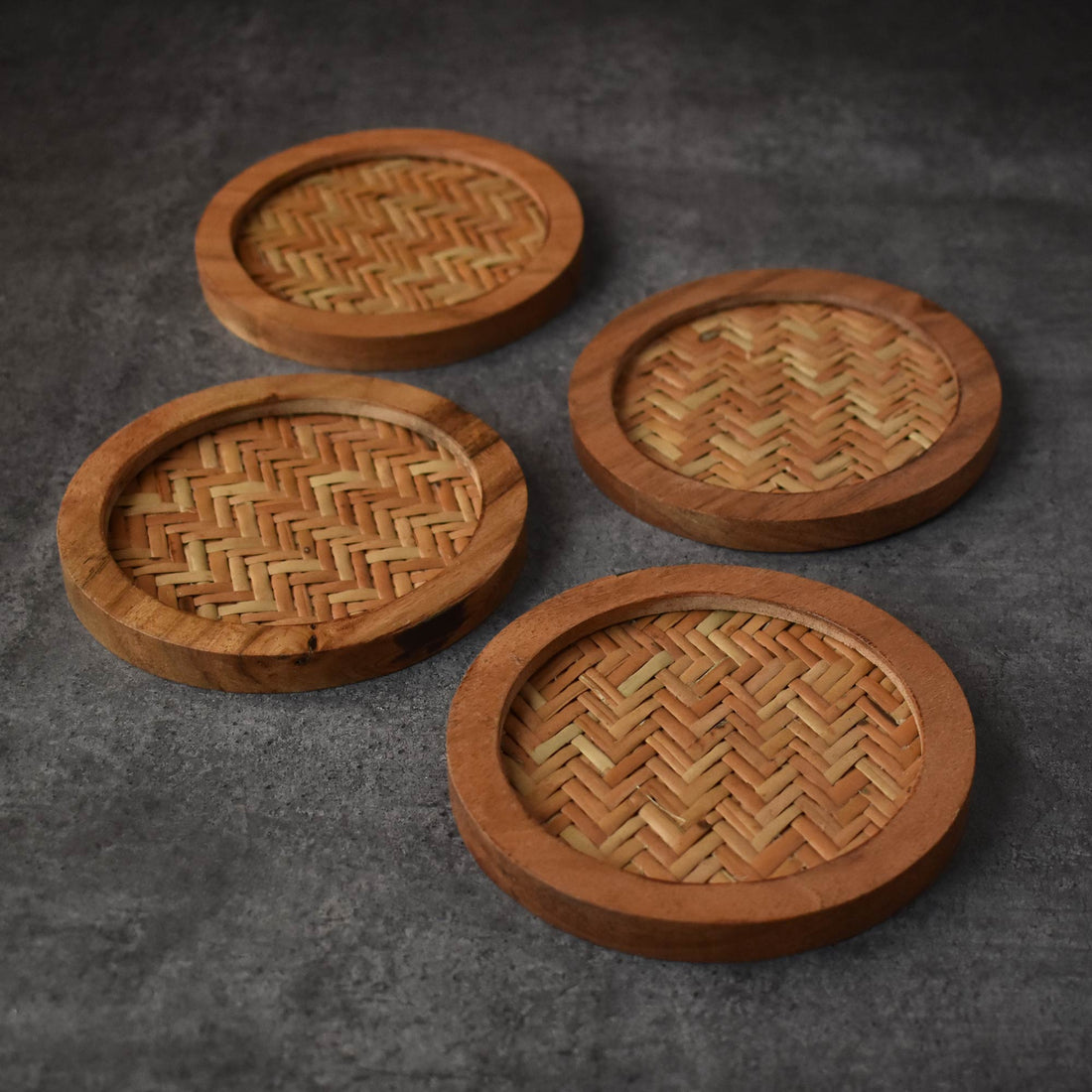 Lyron Rattan Wood Coasters Set of 4