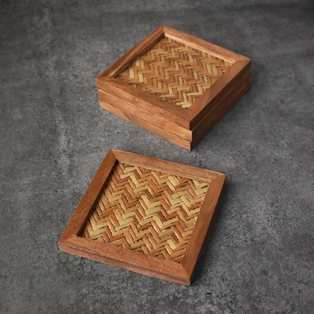 Castor Wood Rattan Coasters Set of 4