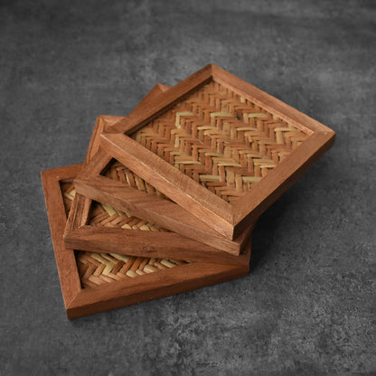 Castor Wood Rattan Coasters Set of 4