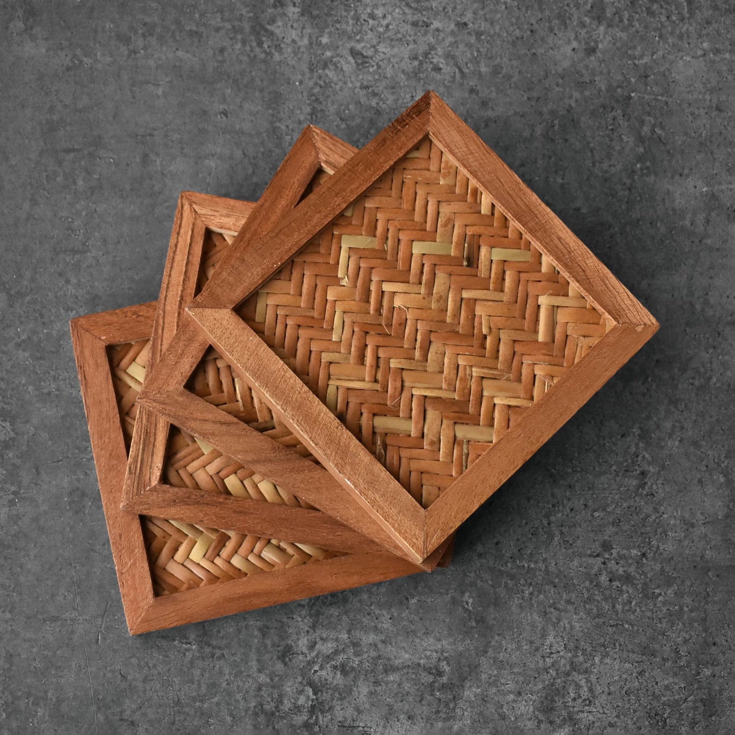 Castor Wood Rattan Coasters Set of 4