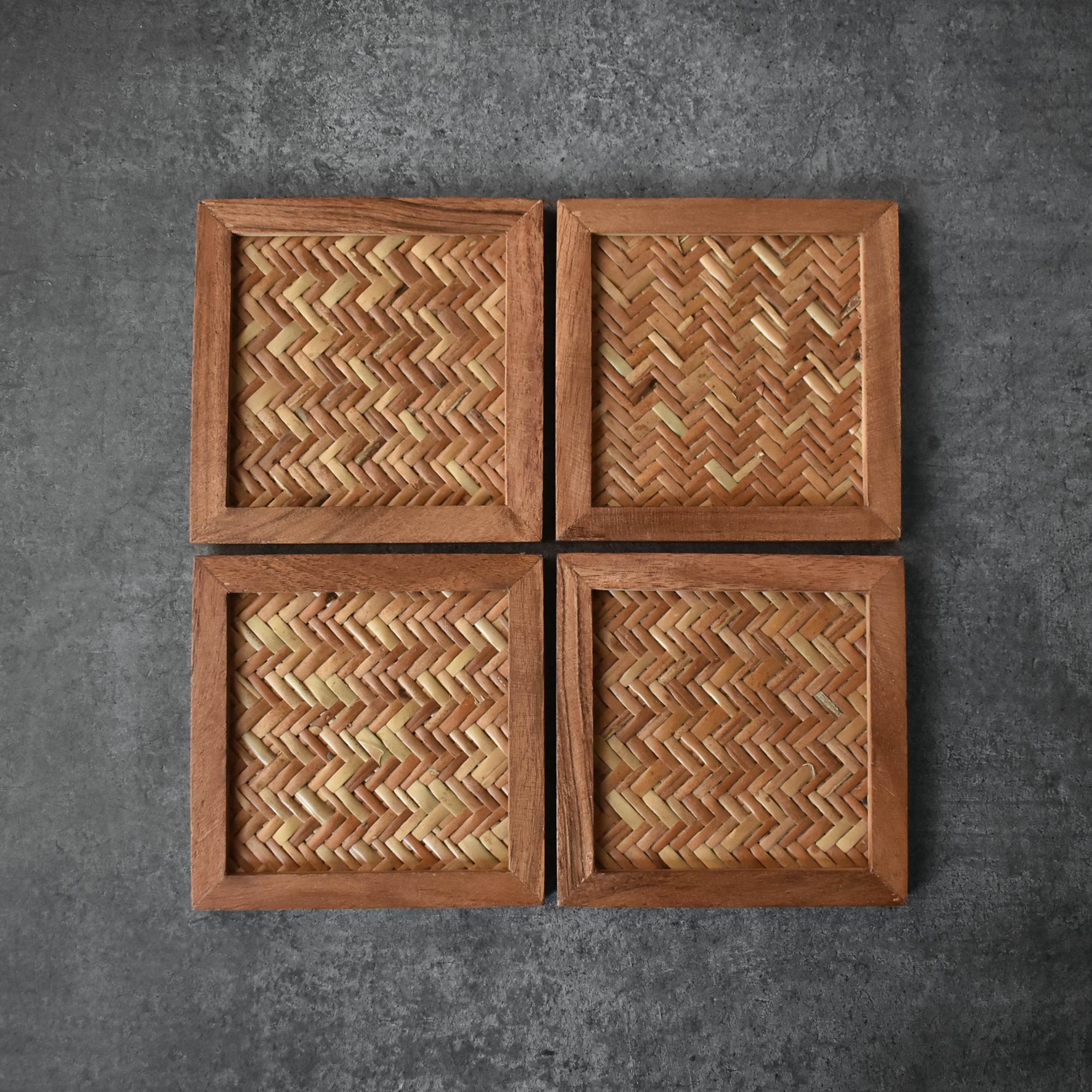 Castor Wood Rattan Coasters Set of 4