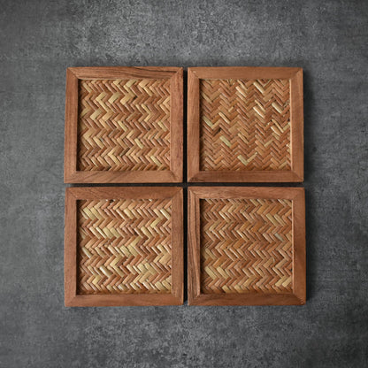 Castor Wood Rattan Coasters Set of 4