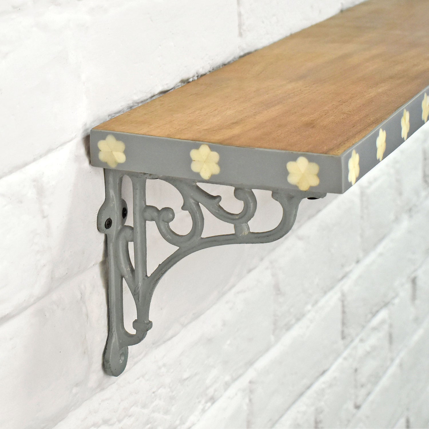 Serano Grey Floral Wooden Wall Shelf