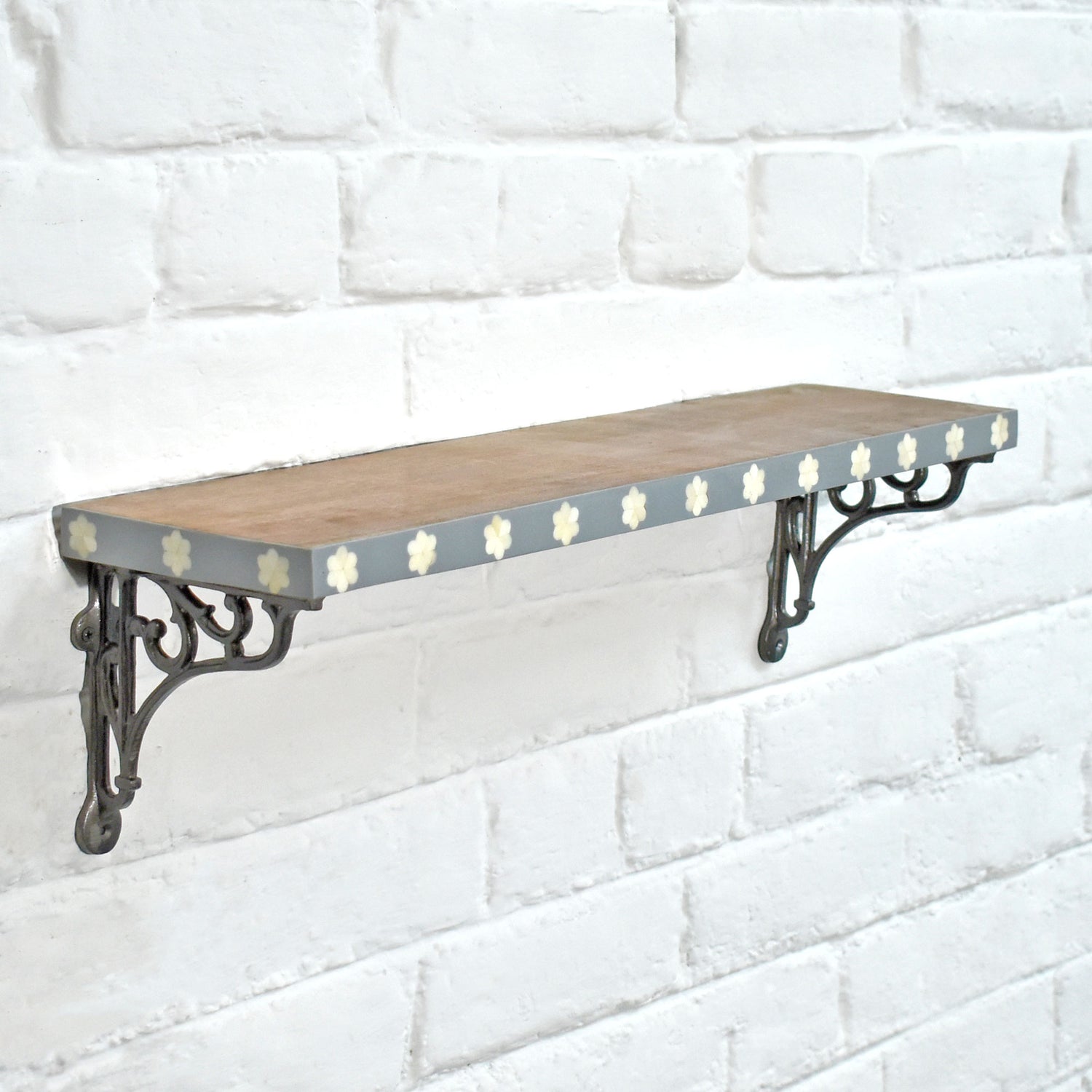 Serano Grey Floral Wooden Wall Shelf