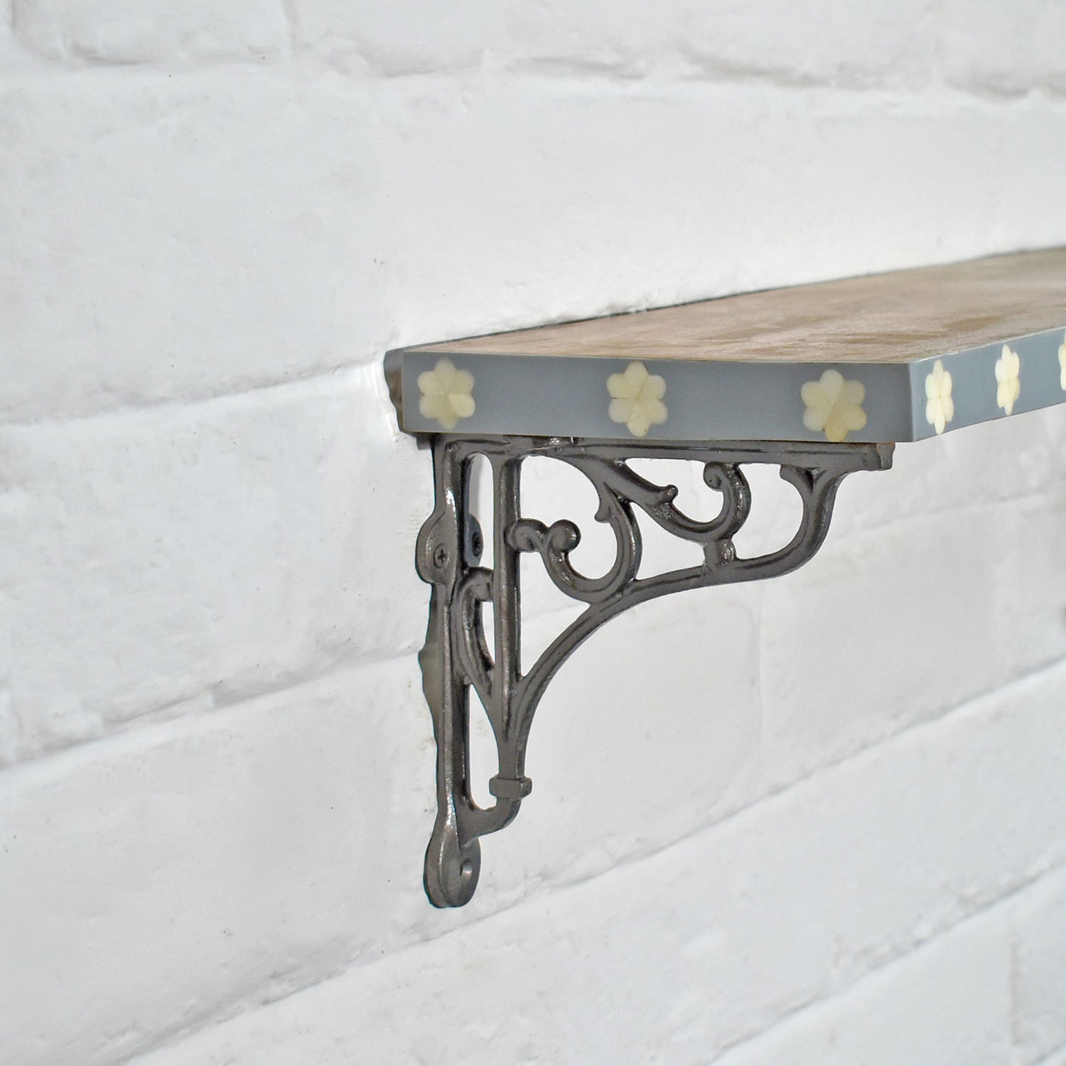 Serano Grey Floral Wooden Wall Shelf