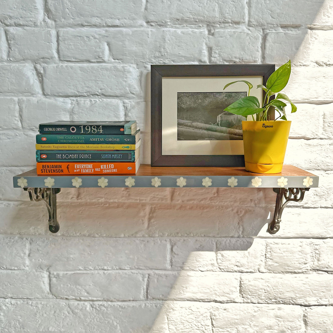 Serano Grey Floral Wooden Wall Shelf