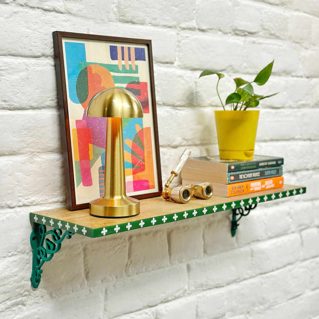 Cagliari Green Floral Wooden Wall Shelf