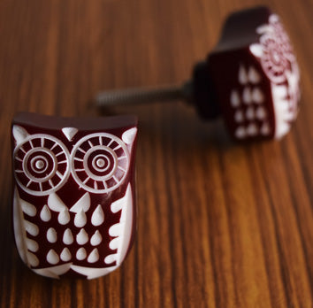 Merlin Maroon Owl Resin Cupboard Cabinet Dresser Knob