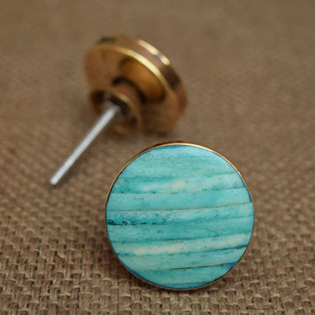 Faraz Turquoise Brass Bone Inlay Cabinet Dresser Knob