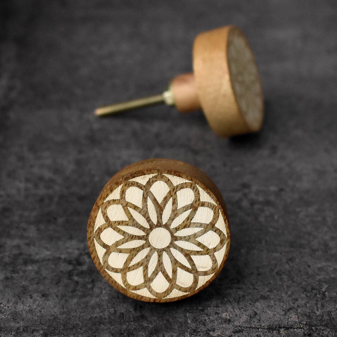 Nalanda Etched Wood Cabinet Dresser Knob