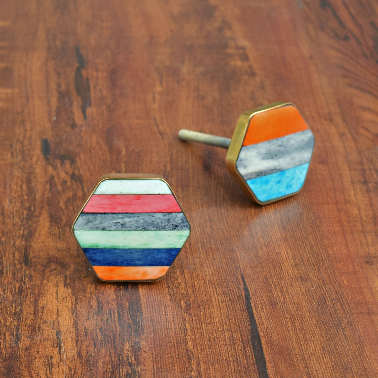 Lyra Multicolored Bone Inlay Brass Furniture Knob