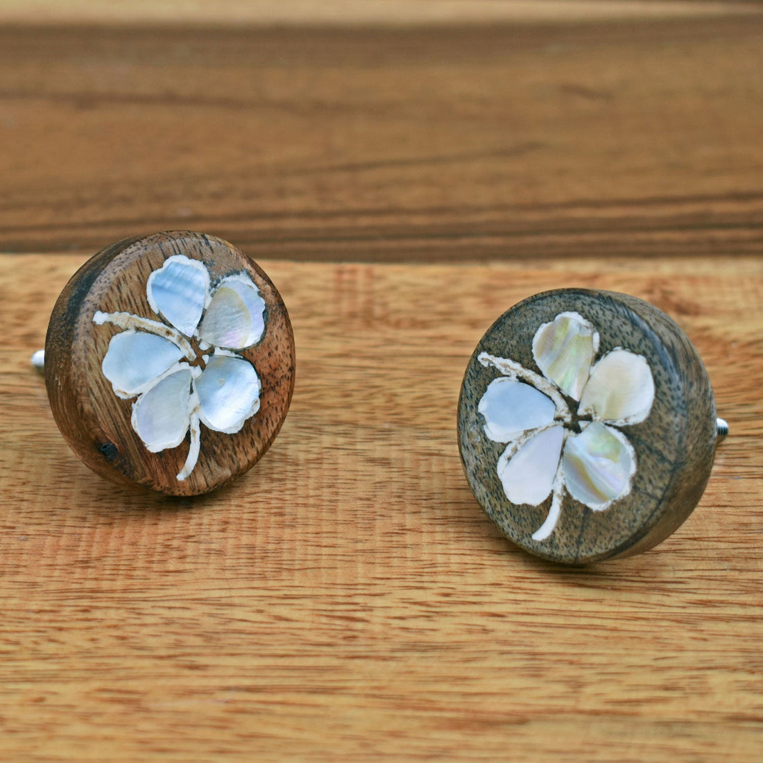 Poppy Mother of Pearl Inlay Wood Cabinet Knob