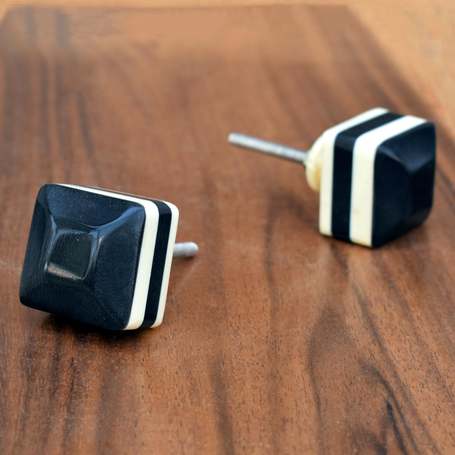 Zelda Black and White Striped Resin Cupboard and Cabinet Dresser Knob