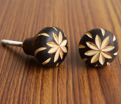 Coffee Flower Wood Cupboard Cabinet Dresser Knob