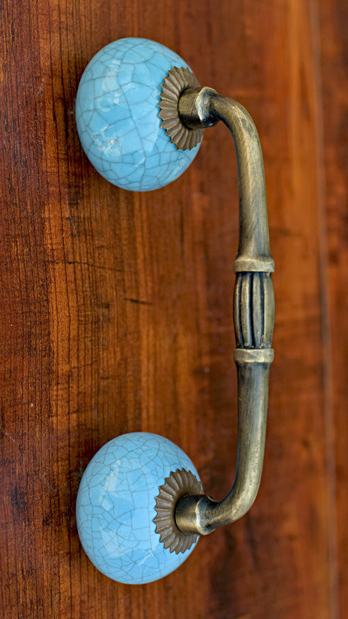 Florida Blue Crackled Ceramic Knob Antique Door Handle and Pull