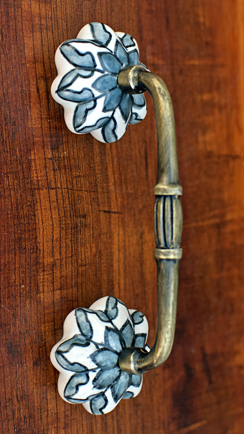 Champlain Grey Floral Ceramic Knob Antique Door Handle and Pull