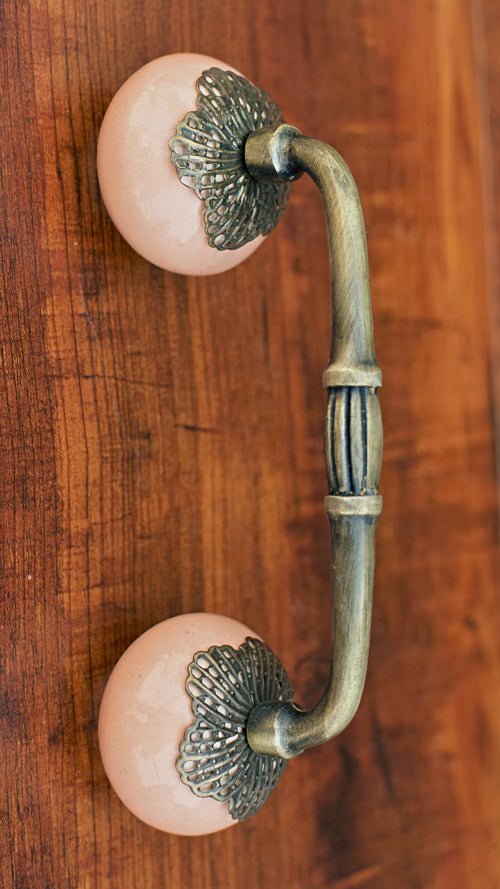 Joliet Filigree Blush Ceramic Knob Antique Cabinet Door Handle