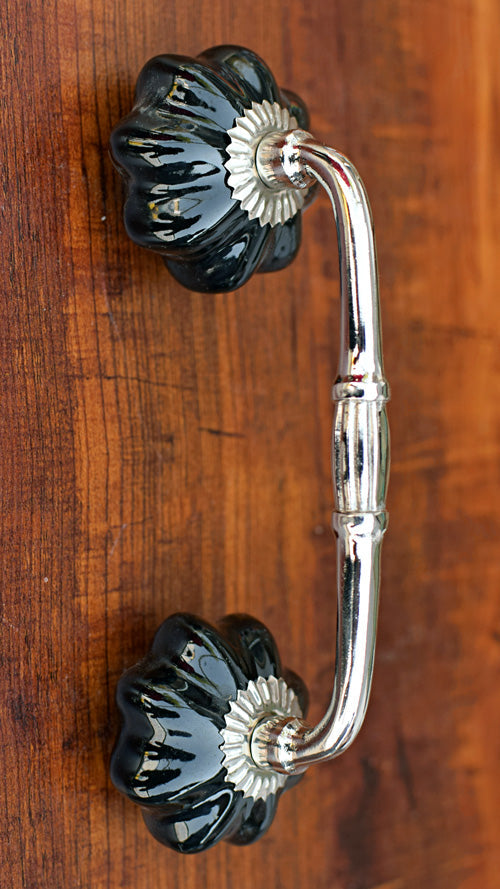 Teton Black Melon Ceramic Knob Silver Cupboard Handle