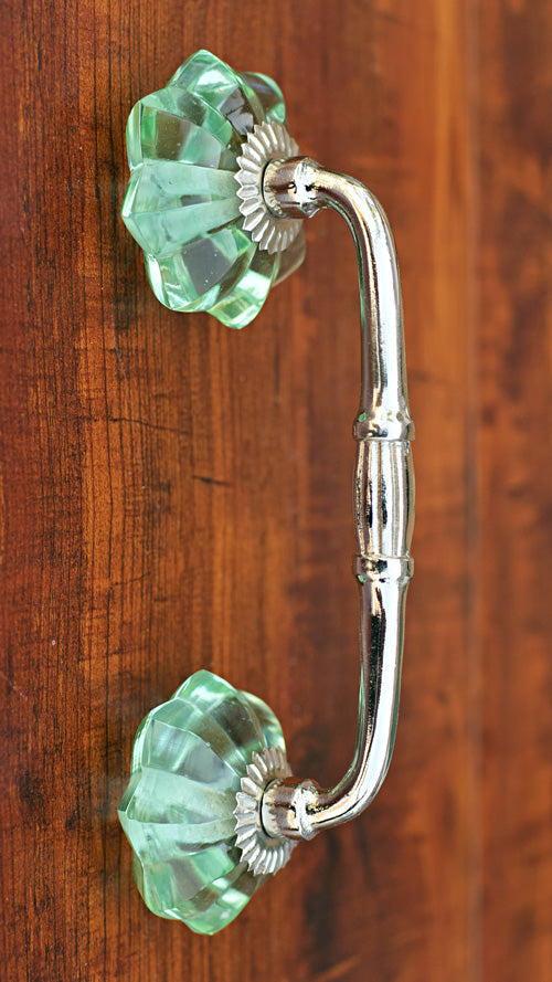 Volta Mint Green Glass Knob Silver Cabinet and Cupboard Handle