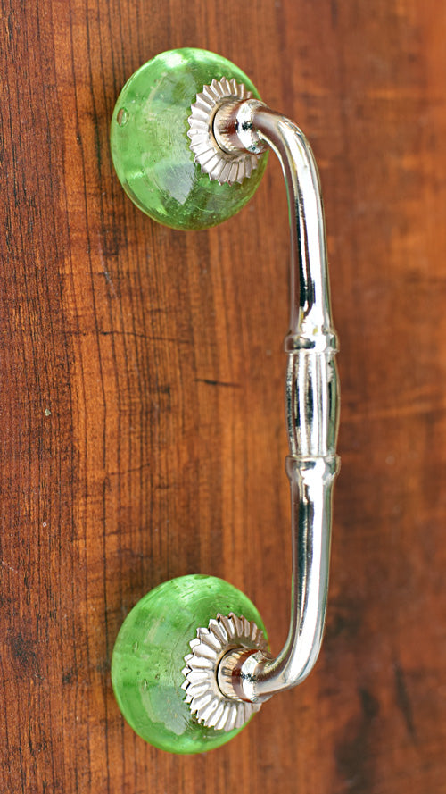 Moulouya Green Glass Knob Silver Cabinet and Cupboard Door Handle