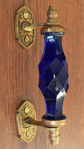 Senegal Blue Glass Brass Cabinet and Cupboard Door Handle