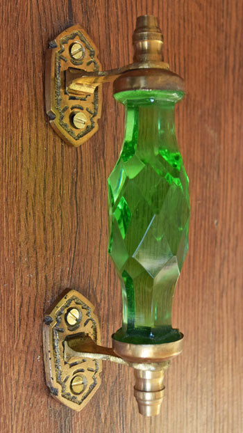 Shymkent Green Glass Brass Cabinet and Drawer Handle