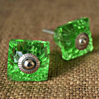 Menes Green Cut Glass Cabinet Door Knob and Pull