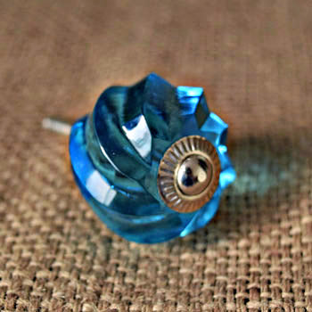 Nefertiti Blue Swirled Glass Cabinet Door Knob and Pull