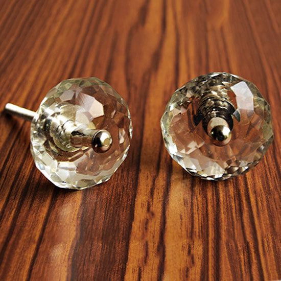 Asher Diamond Cut Glass Cabinet Door Knob and Pull