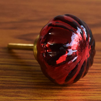 Caleb Red Glass Cabinet Door Knob and Pull