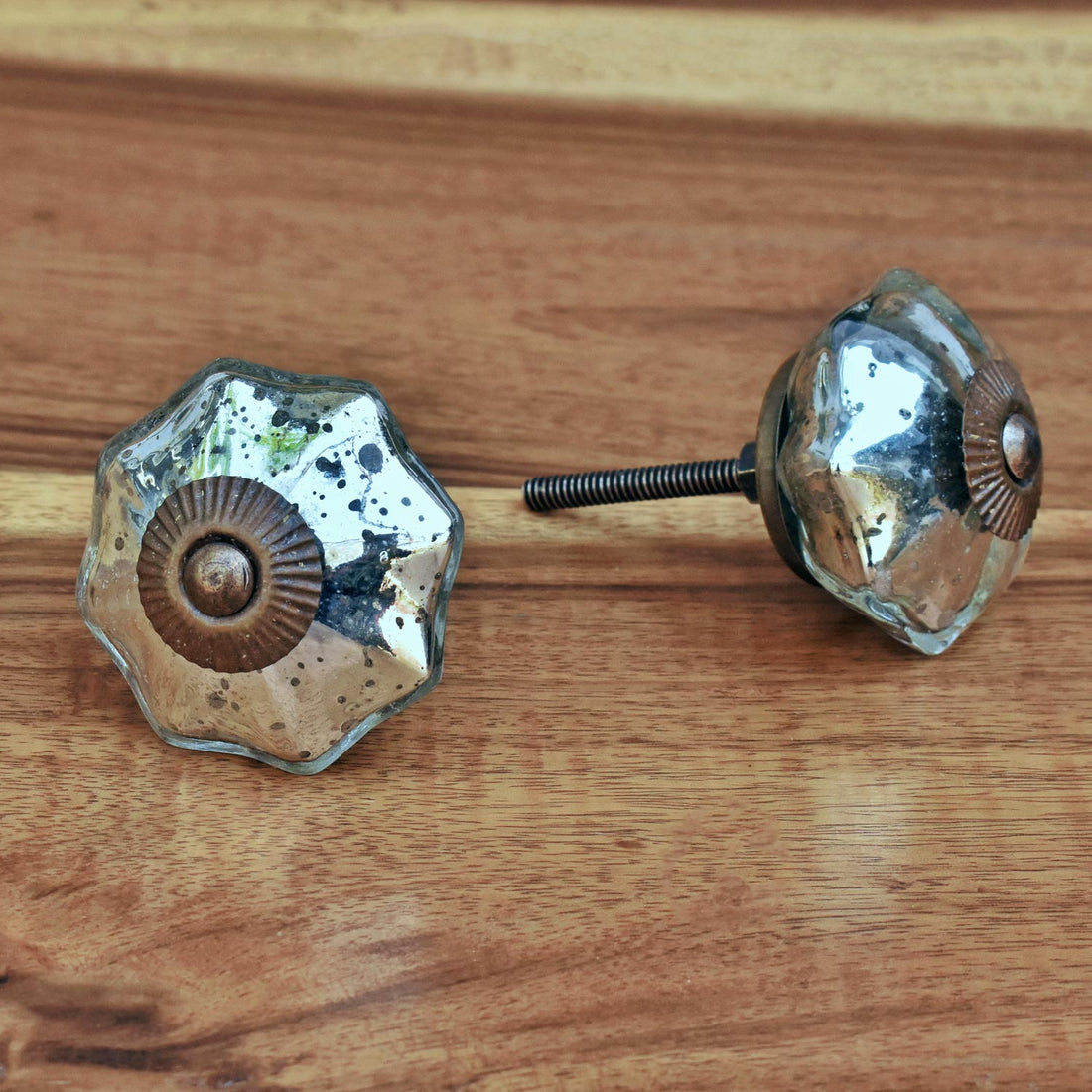 distressed sillver melon glass knobs