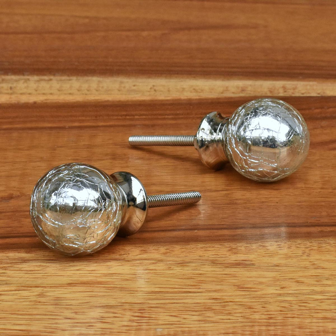 Silver Topaz Crackled Glass Cabinet Door Knob and Pull