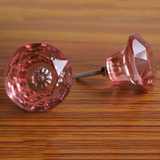 Pink Panther Diamond Cut Glass Cabinet Door Knob and Pull