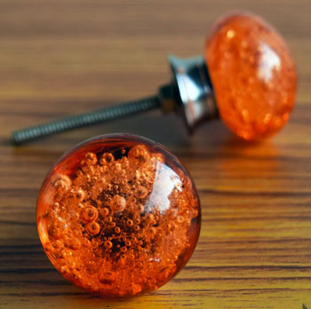 Orange Crush Round Bubble Glass Cabinet Door Knob