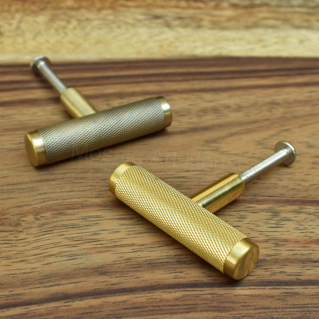 Cassander T Bar Solid Brass Knurled Cabinet Drawer Pull