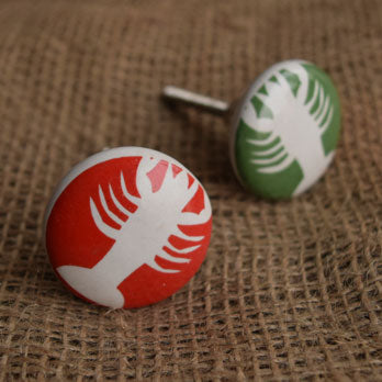 Rouge and Moss Lobster Ceramic Cabinet Knob and Drawer Pull