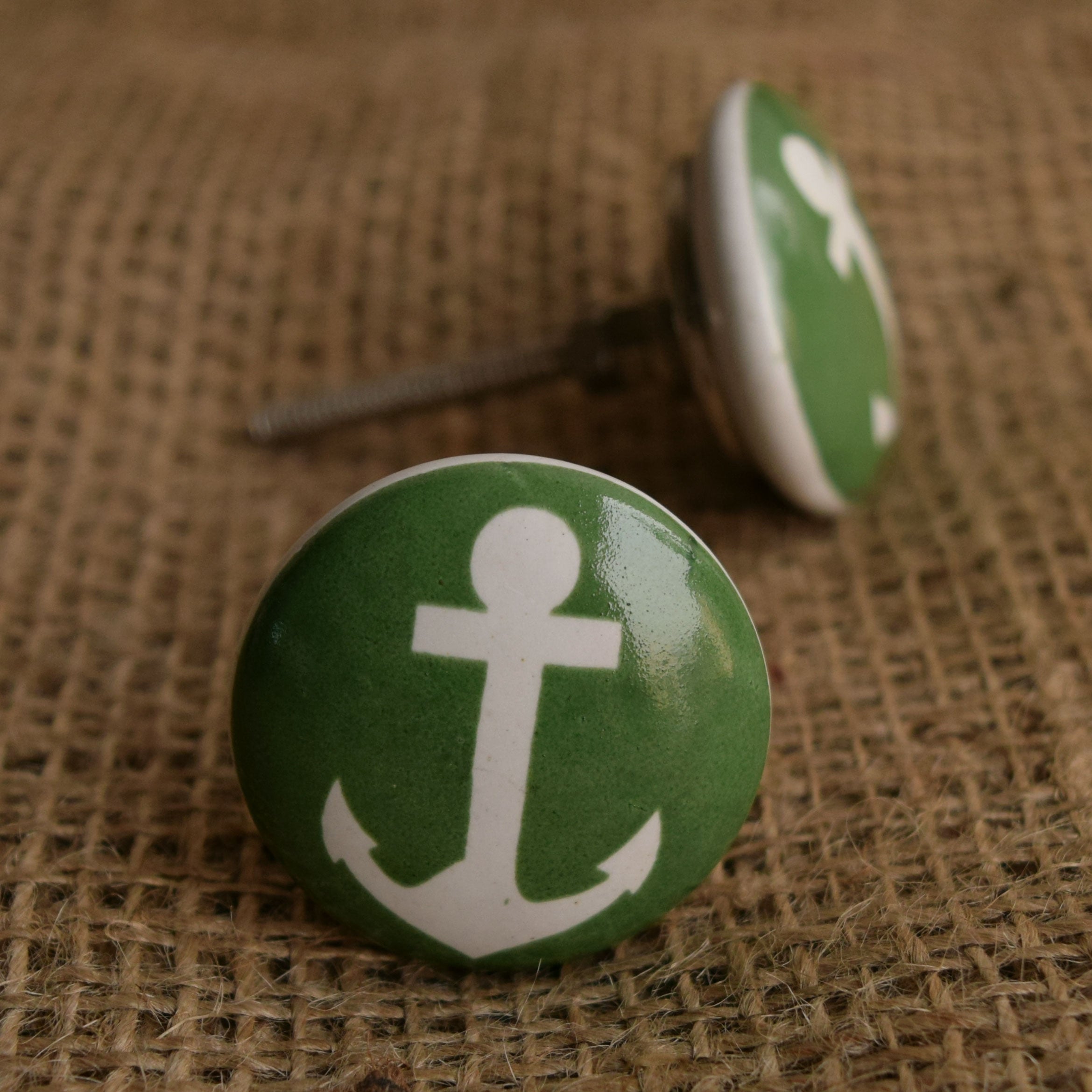 Green Anchor Ceramic Cabinet Knob and Drawer Pull