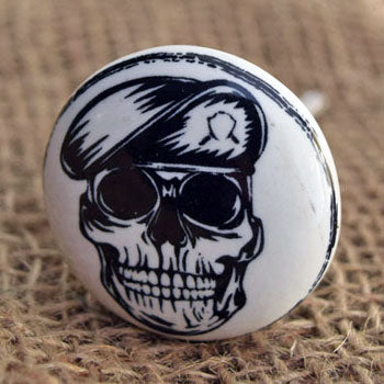 Black Inky Skull Ceramic Cabinet and Drawer Knob