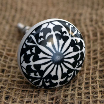 Floral Noir Ceramic Cabinet and Drawer Knob