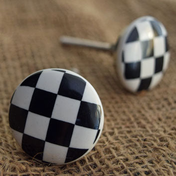 Black Checks Ceramic Cabinet and Drawer Knob