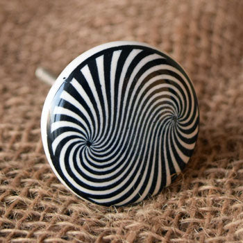 Black Radial Ceramic Drawer Knob and Pull