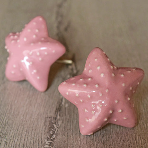 Oceana Pink Starfish Ceramic Knob for Cabinets