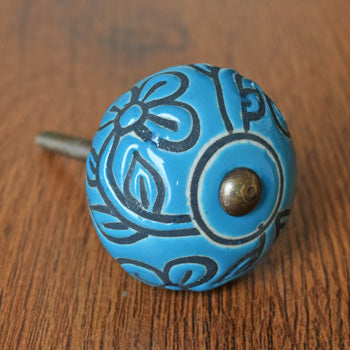 Ithiria Blue Flower Ceramic Drawer Knob