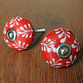 Safi Red Flower Ceramic Cabinet Wardrobe Knob