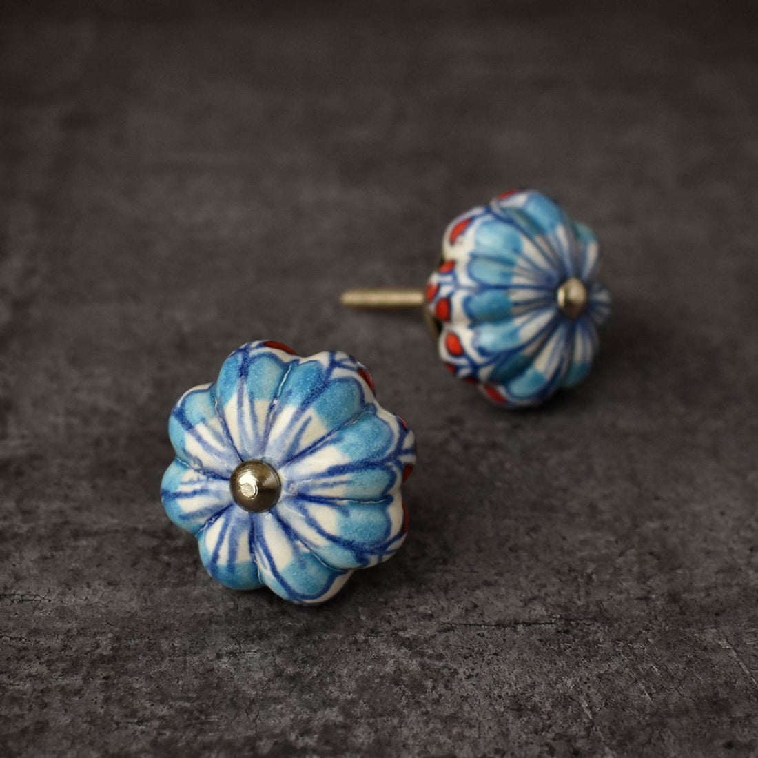 Cenote Blue Floral Ceramic Knob for Cabinets