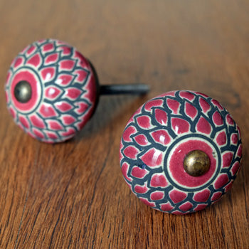 Kenitra Maroon Flower Ceramic Kitchen Cabinet Knob