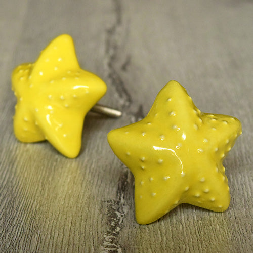 Oceana Yellow Starfish Ceramic Knob for Cabinets