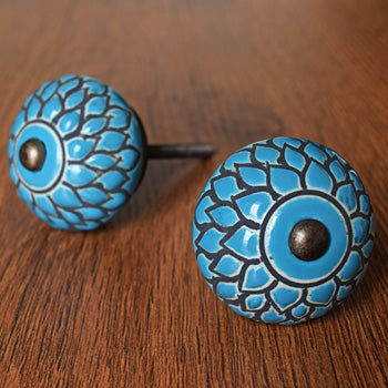 Kenitra Blue Flower Ceramic Kitchen Cabinet Knob