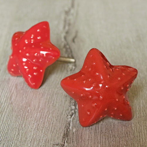 Oceana Red Starfish Ceramic Knob for Cabinets